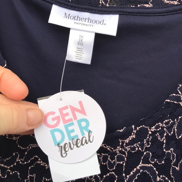 NWT Motherhood Maternity Lace Gender Reveal NAVY BLUE Dress Pink Embroidery 1X - Picture 5 of 9